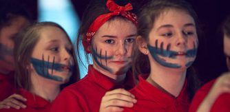 Children’s Art in Libraries: Creative Hubs - children with painted faces in dance performance