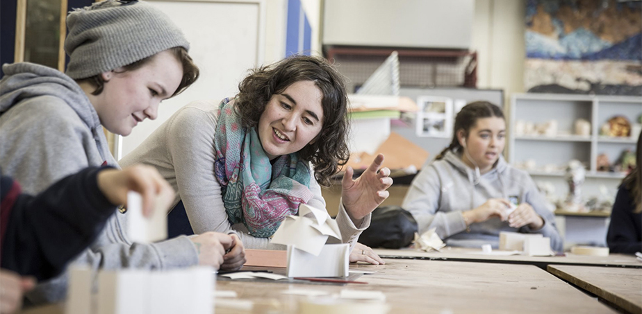 Transition year students with architectural graduate Jacinta Delaney Curley