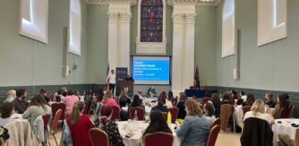 Presentation to seated delegates in a large room for the Irish Museum Association Education and Outreach Forum