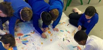 Students draw and colour a large sheet of paper