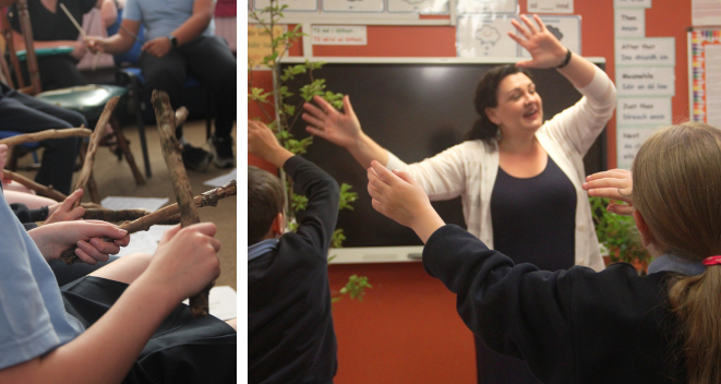 Students from Scoil Mhuire Effin during Little Woodland Heights. 