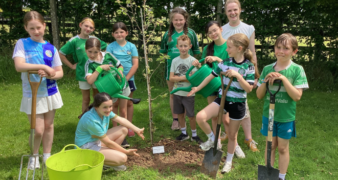 Students from Scoil Mhuire Effin planting trees - Little Woodland Heights project