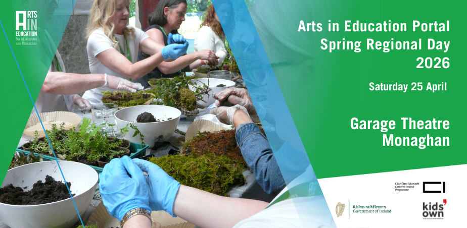 People making kokedama from moss and foliage for a creative workshop at Arts in Education Portal Regional Day