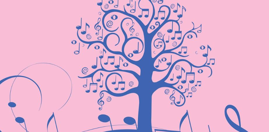 Illustration of a musical tree on a pink background. Music Training for teachers at National Concert Hall summer 2026