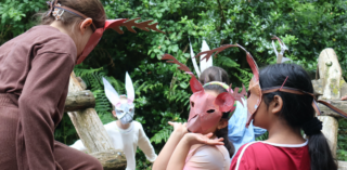 Children in costume for artist teacher project Meadhbh of the Woods