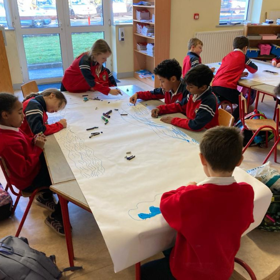 Ms Mulligan's second class during Children of Lir TAP project at Castlebar Primary School Ms Mulligan's second class during Children of Lir TAP project at Castlebar Primary School