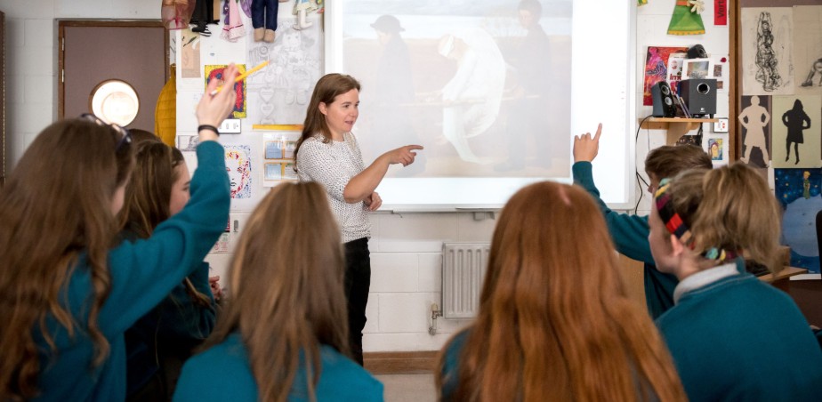 Image copyright: Dublin City Arts Office - Art Teacher Anne Moylan with pupils from Hartstown Community School.